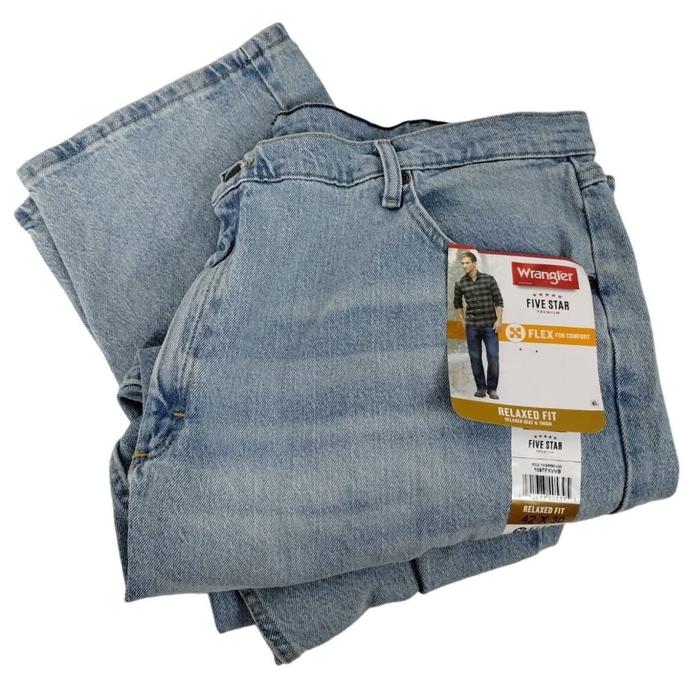 Wrangler Relaxed Fit Five Star Denim Jeans Mens 42 x 30 Light Blue Classic Leg